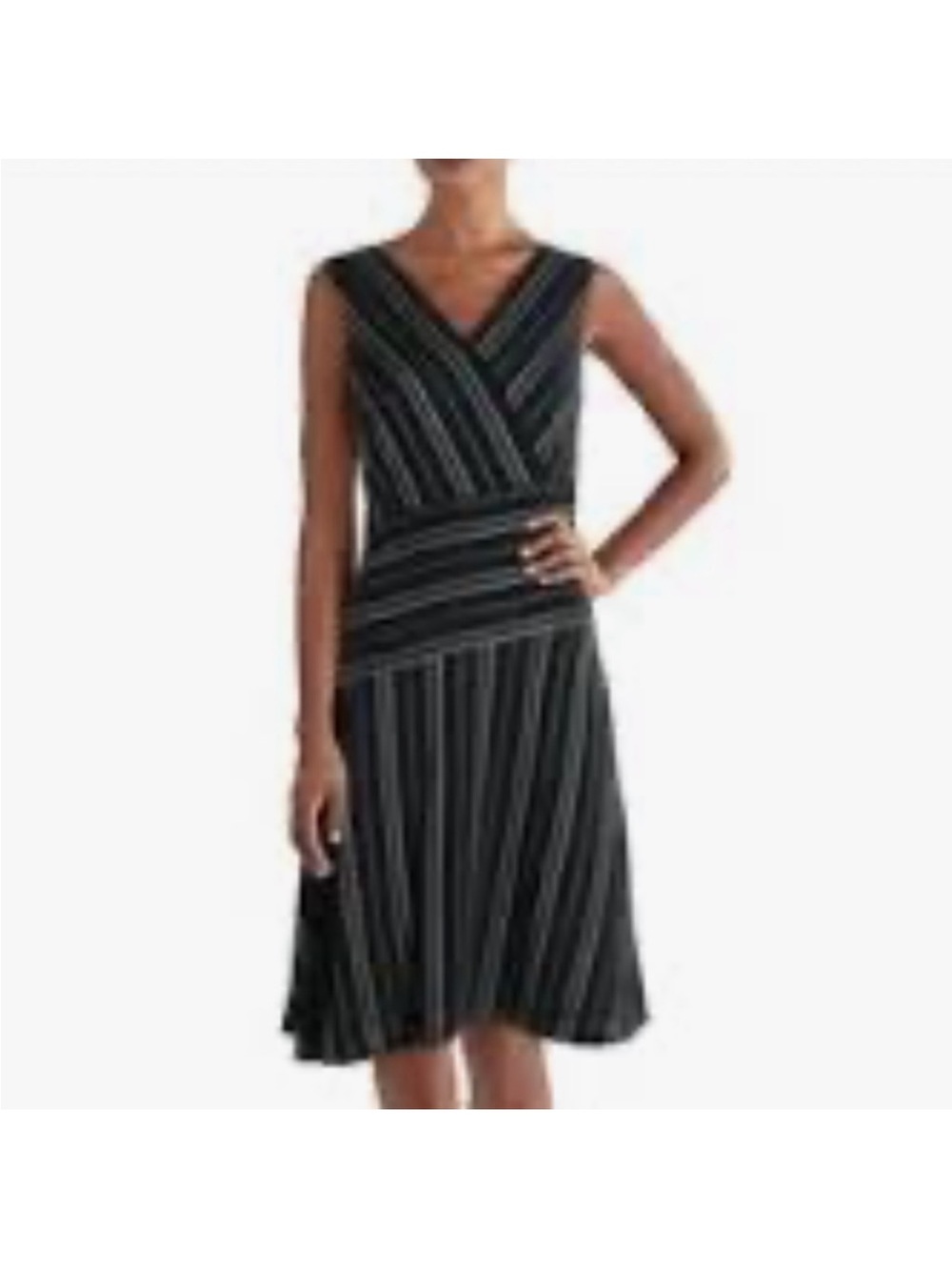 Donna Karan Black Dress with White Pinstripes - Picture 7 of 7